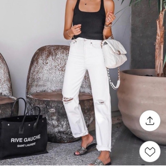 Agolde High Waisted Straight Leg White Denim with Button Fly Size 27 - Picture 1 of 11